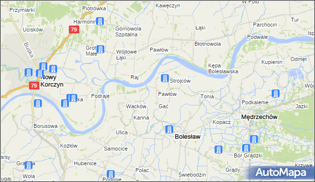 mapa Pawłów gmina Bolesław, Pawłów gmina Bolesław na mapie Targeo