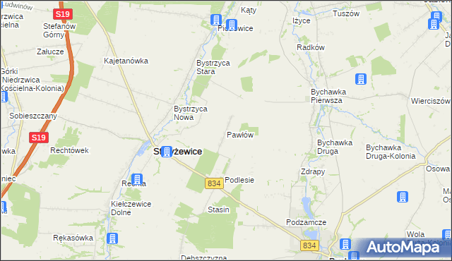 mapa Pawłów gmina Strzyżewice, Pawłów gmina Strzyżewice na mapie Targeo