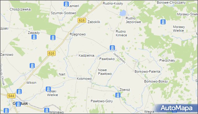 mapa Pawłówko gmina Czernice Borowe, Pawłówko gmina Czernice Borowe na mapie Targeo