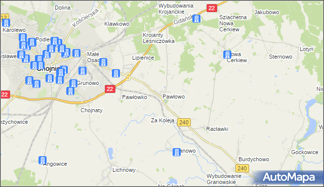 mapa Pawłowo gmina Chojnice, Pawłowo gmina Chojnice na mapie Targeo