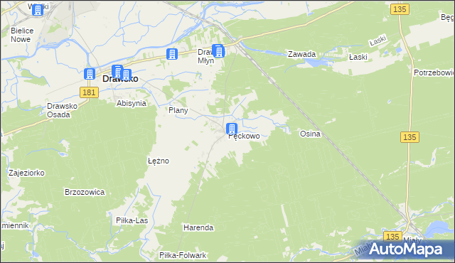 mapa Pęckowo gmina Drawsko, Pęckowo gmina Drawsko na mapie Targeo