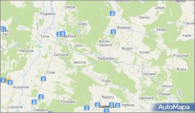 mapa Pędziwiatry gmina Galewice, Pędziwiatry gmina Galewice na mapie Targeo