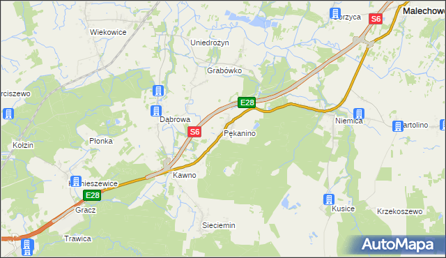 mapa Pękanino gmina Malechowo, Pękanino gmina Malechowo na mapie Targeo