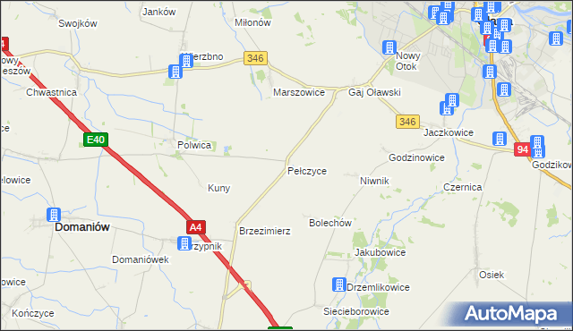 mapa Pełczyce gmina Domaniów, Pełczyce gmina Domaniów na mapie Targeo