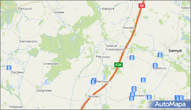 mapa Petrykozy gmina Rymań, Petrykozy gmina Rymań na mapie Targeo