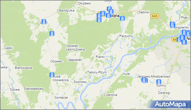 mapa Pianki gmina Zbójna, Pianki gmina Zbójna na mapie Targeo