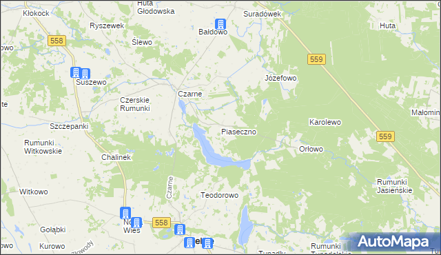 mapa Piaseczno gmina Wielgie, Piaseczno gmina Wielgie na mapie Targeo