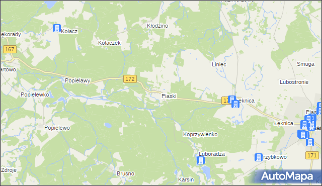 mapa Piaski gmina Barwice, Piaski gmina Barwice na mapie Targeo