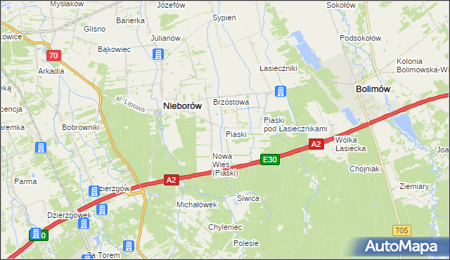 mapa Piaski gmina Nieborów, Piaski gmina Nieborów na mapie Targeo