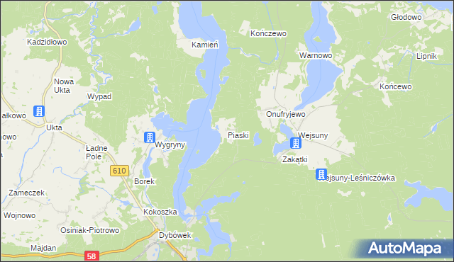 mapa Piaski gmina Ruciane-Nida, Piaski gmina Ruciane-Nida na mapie Targeo