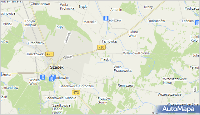 mapa Piaski gmina Szadek, Piaski gmina Szadek na mapie Targeo