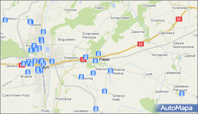 mapa Piaski powiat gostyński, Piaski powiat gostyński na mapie Targeo