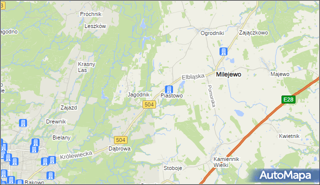 mapa Piastowo gmina Milejewo, Piastowo gmina Milejewo na mapie Targeo