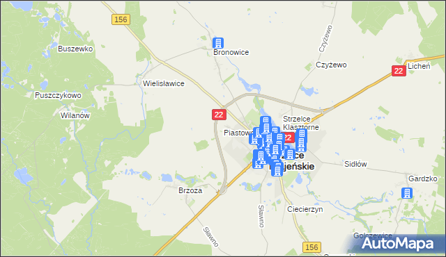 mapa Piastowo gmina Strzelce Krajeńskie, Piastowo gmina Strzelce Krajeńskie na mapie Targeo