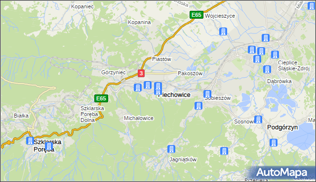 mapa Piechowice powiat jeleniogórski, Piechowice powiat jeleniogórski na mapie Targeo