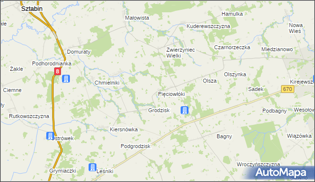 mapa Pięciowłóki, Pięciowłóki na mapie Targeo