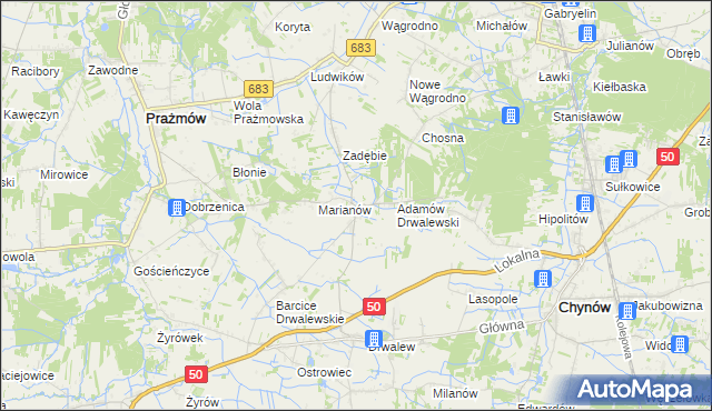 mapa Pieczyska gmina Chynów, Pieczyska gmina Chynów na mapie Targeo