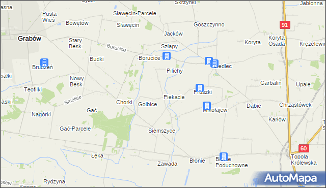 mapa Piekacie, Piekacie na mapie Targeo