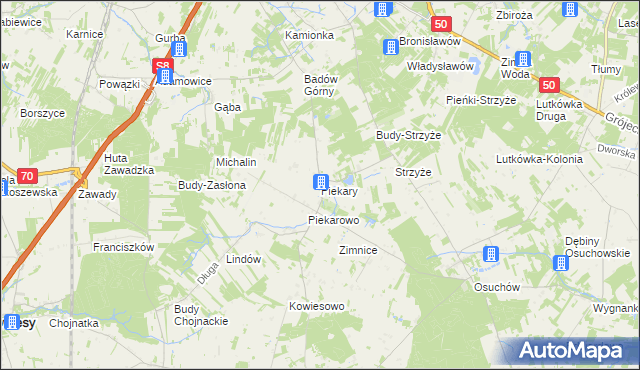 mapa Piekary gmina Mszczonów, Piekary gmina Mszczonów na mapie Targeo