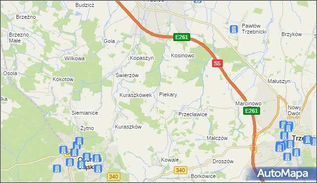 mapa Piekary gmina Oborniki Śląskie, Piekary gmina Oborniki Śląskie na mapie Targeo