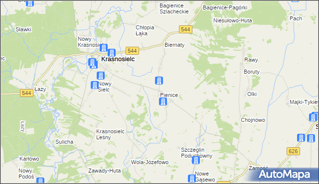 mapa Pienice gmina Krasnosielc, Pienice gmina Krasnosielc na mapie Targeo