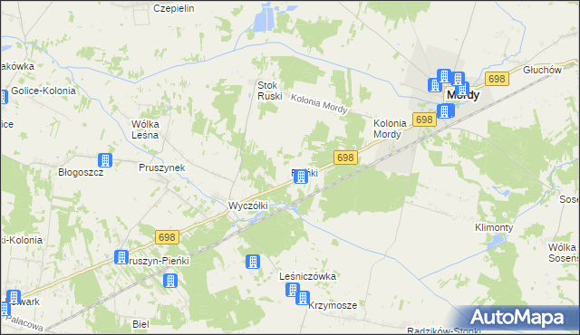 mapa Pieńki gmina Mordy, Pieńki gmina Mordy na mapie Targeo