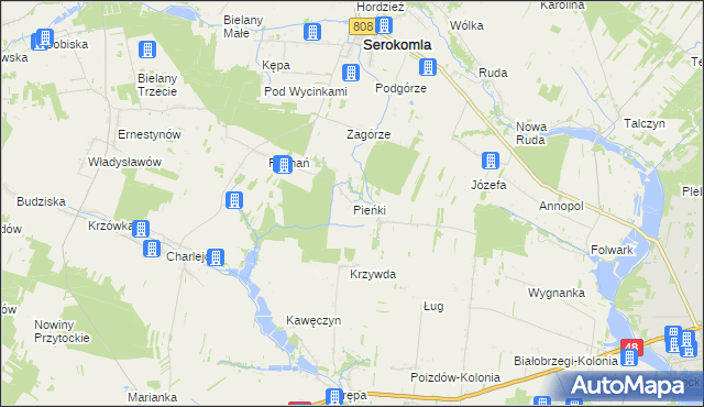 mapa Pieńki gmina Serokomla, Pieńki gmina Serokomla na mapie Targeo