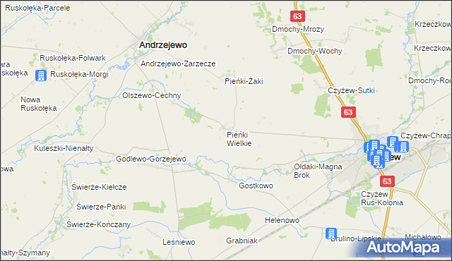 mapa Pieńki Wielkie, Pieńki Wielkie na mapie Targeo