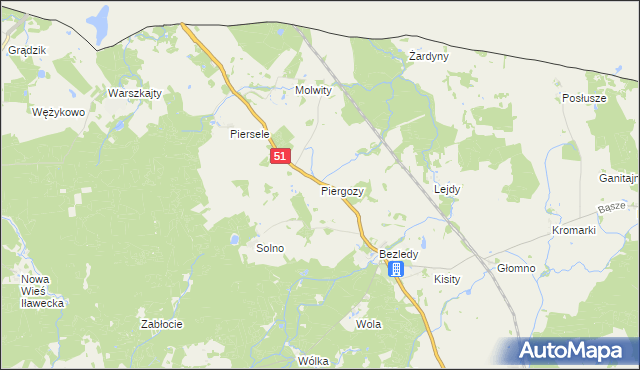 mapa Piergozy gmina Bartoszyce, Piergozy gmina Bartoszyce na mapie Targeo