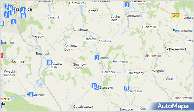 mapa Piersno gmina Trzebnica, Piersno gmina Trzebnica na mapie Targeo