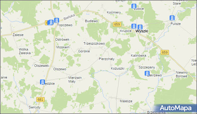 mapa Pierzchały gmina Wyszki, Pierzchały gmina Wyszki na mapie Targeo