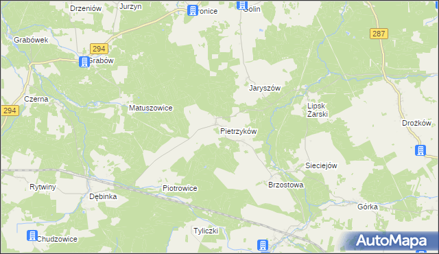 mapa Pietrzyków gmina Lipinki Łużyckie, Pietrzyków gmina Lipinki Łużyckie na mapie Targeo