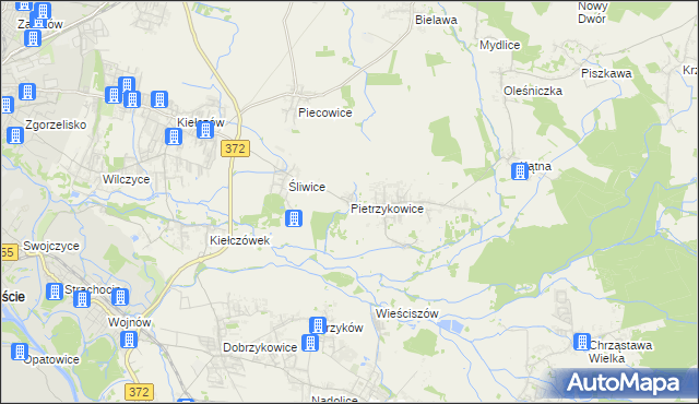 mapa Pietrzykowice gmina Długołęka, Pietrzykowice gmina Długołęka na mapie Targeo