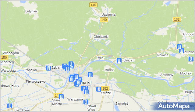 mapa Piła gmina Wronki, Piła gmina Wronki na mapie Targeo