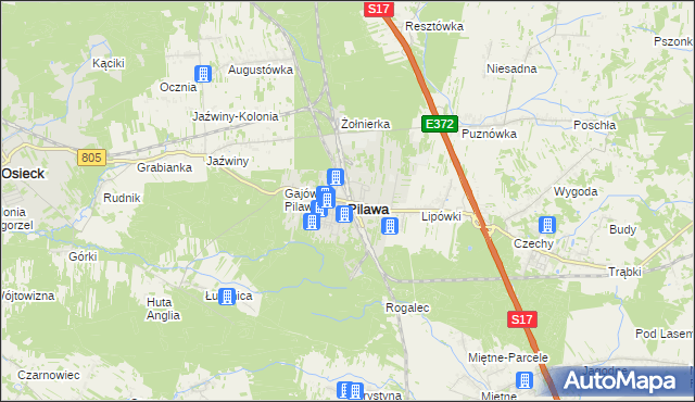 mapa Pilawa powiat garwoliński, Pilawa powiat garwoliński na mapie Targeo