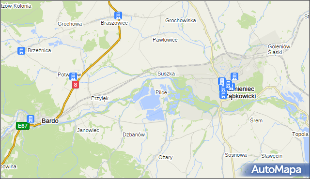 mapa Pilce, Pilce na mapie Targeo