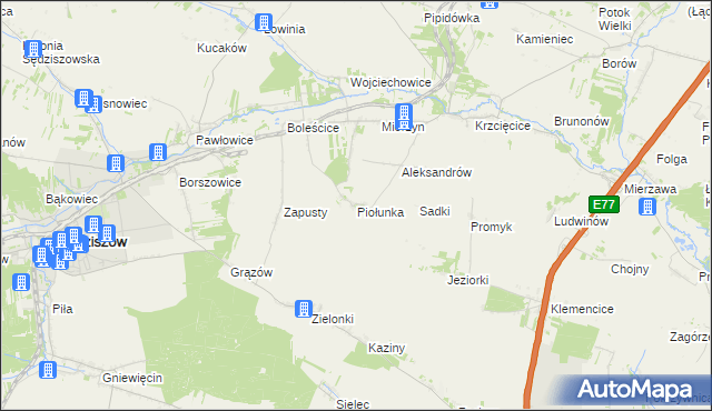 mapa Piołunka, Piołunka na mapie Targeo