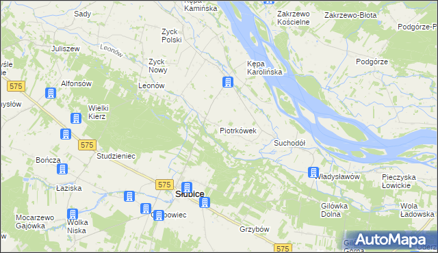 mapa Piotrkówek gmina Słubice, Piotrkówek gmina Słubice na mapie Targeo