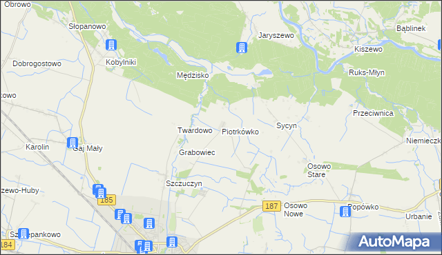 mapa Piotrkówko gmina Szamotuły, Piotrkówko gmina Szamotuły na mapie Targeo