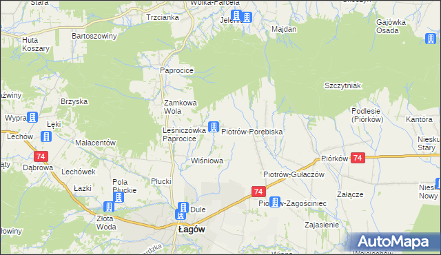 mapa Piotrów-Porębiska, Piotrów-Porębiska na mapie Targeo