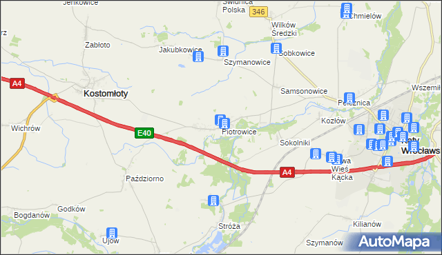 mapa Piotrowice gmina Kostomłoty, Piotrowice gmina Kostomłoty na mapie Targeo