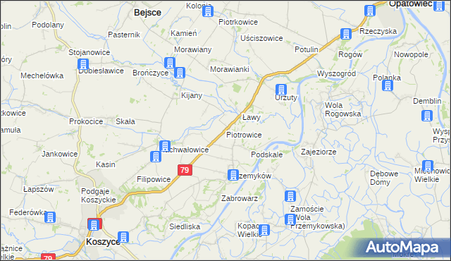 mapa Piotrowice gmina Koszyce, Piotrowice gmina Koszyce na mapie Targeo