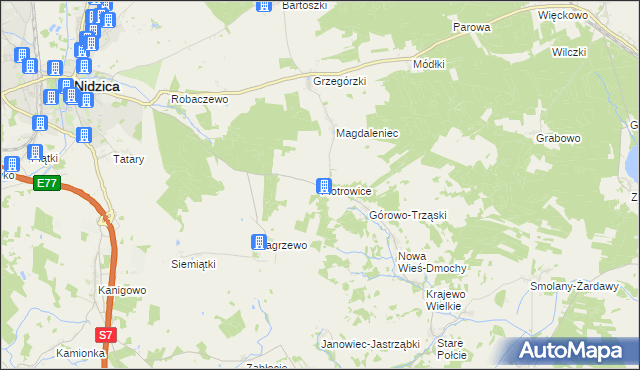 mapa Piotrowice gmina Nidzica, Piotrowice gmina Nidzica na mapie Targeo