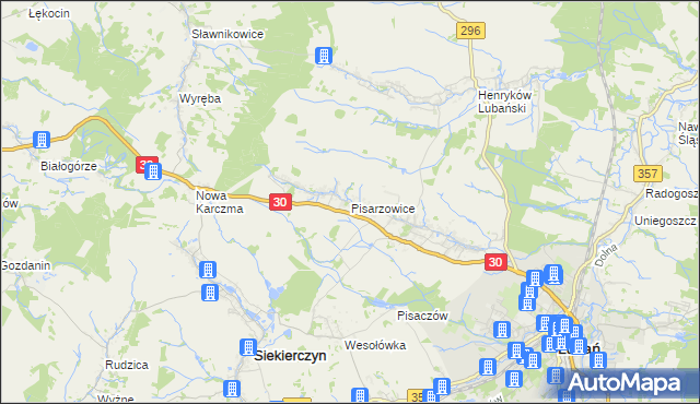 mapa Pisarzowice gmina Lubań, Pisarzowice gmina Lubań na mapie Targeo