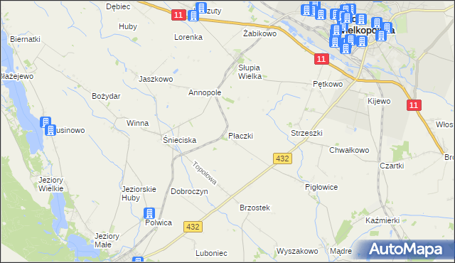 mapa Płaczki gmina Zaniemyśl, Płaczki gmina Zaniemyśl na mapie Targeo