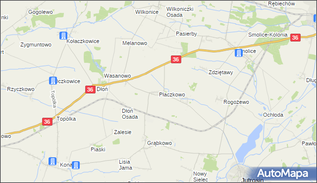 mapa Płaczkowo gmina Jutrosin, Płaczkowo gmina Jutrosin na mapie Targeo