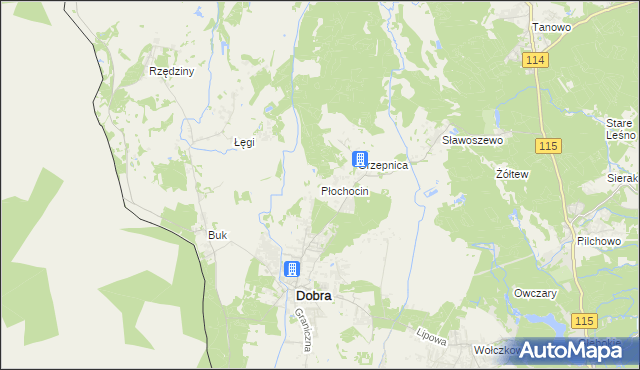 mapa Płochocin gmina Dobra (Szczecińska), Płochocin gmina Dobra (Szczecińska) na mapie Targeo