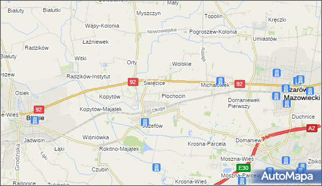 mapa Płochocin gmina Ożarów Mazowiecki, Płochocin gmina Ożarów Mazowiecki na mapie Targeo