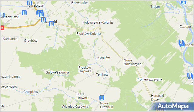 mapa Płosków gmina Sarnaki, Płosków gmina Sarnaki na mapie Targeo