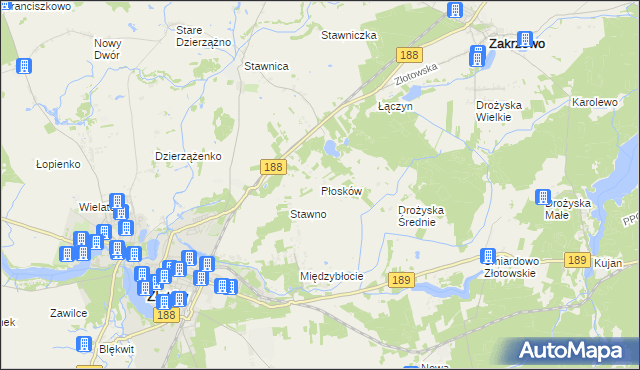 mapa Płosków gmina Złotów, Płosków gmina Złotów na mapie Targeo